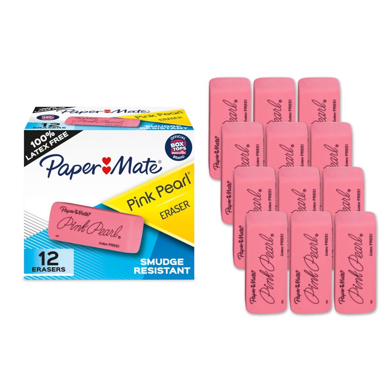 Paper Mate Erasers, Pink Pearl, 12 Count - Latex Free and Smudge Resistant, Back to School, Teacher Supplies - Image 1